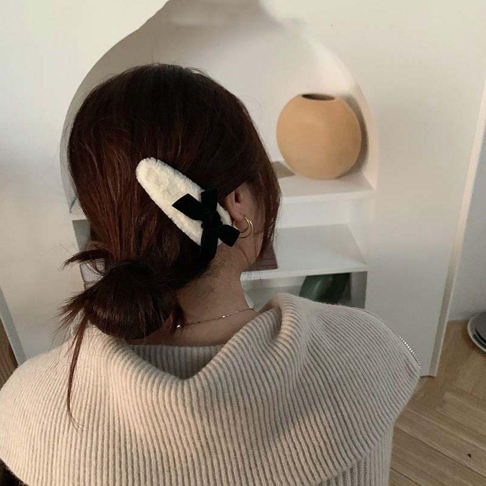 Kẹp Tóc Nơ Kim Loại Đính Lông Nhung Sang Trọng VANES1 Phong Cách Hàn Quốc Cho Nữ