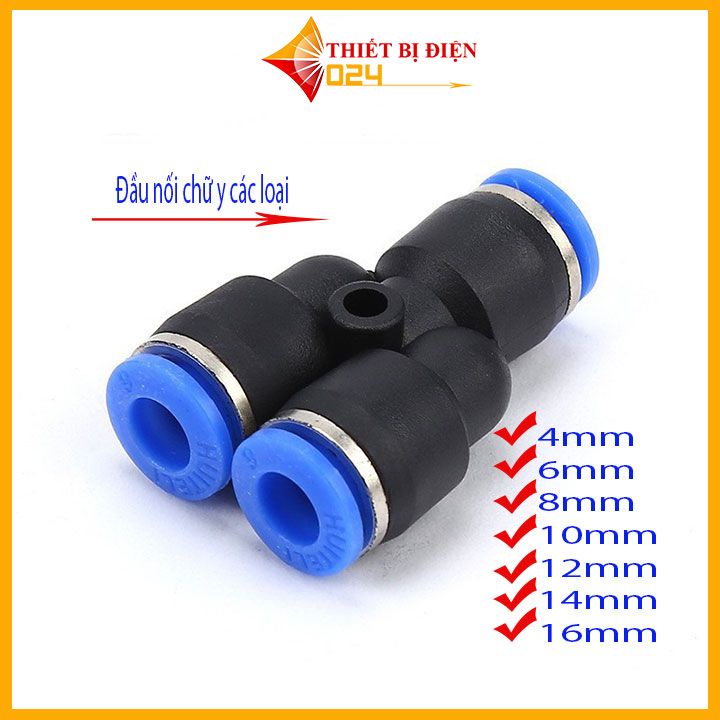 Đầu nối Y ống hơi khí nén phun sương, đầu cắm dây hơi khí nén, cút cắm nhanh dây hơi pu khí nén