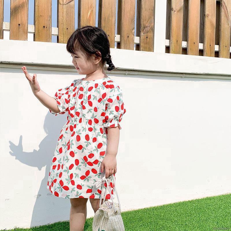 Đầm Bé Gái Tay Ngắn In Hình Quả Cherry