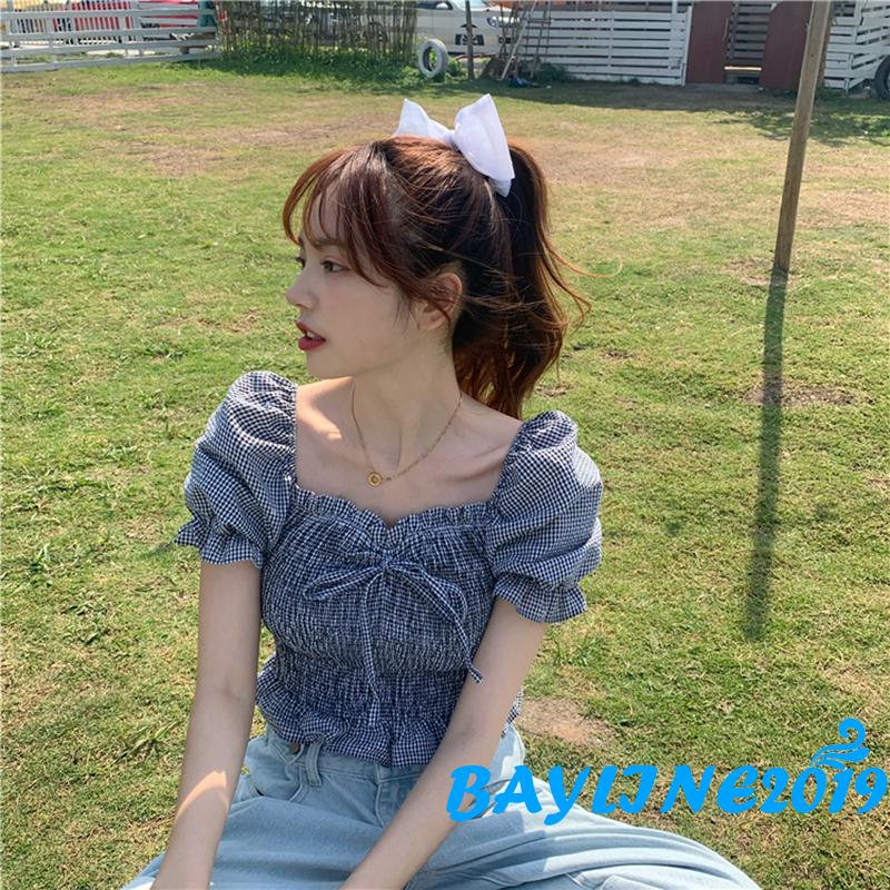 Áo Sơ Mi Tay Phồng Họa Tiết Ca Rô Trẻ Trung Thanh Lịch Dành Cho Nữ | BigBuy360 - bigbuy360.vn