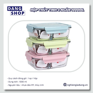 Hộp cơm thủy tinh 3 ngăn 1000ml tiện lợi dùng được lò vi sóng