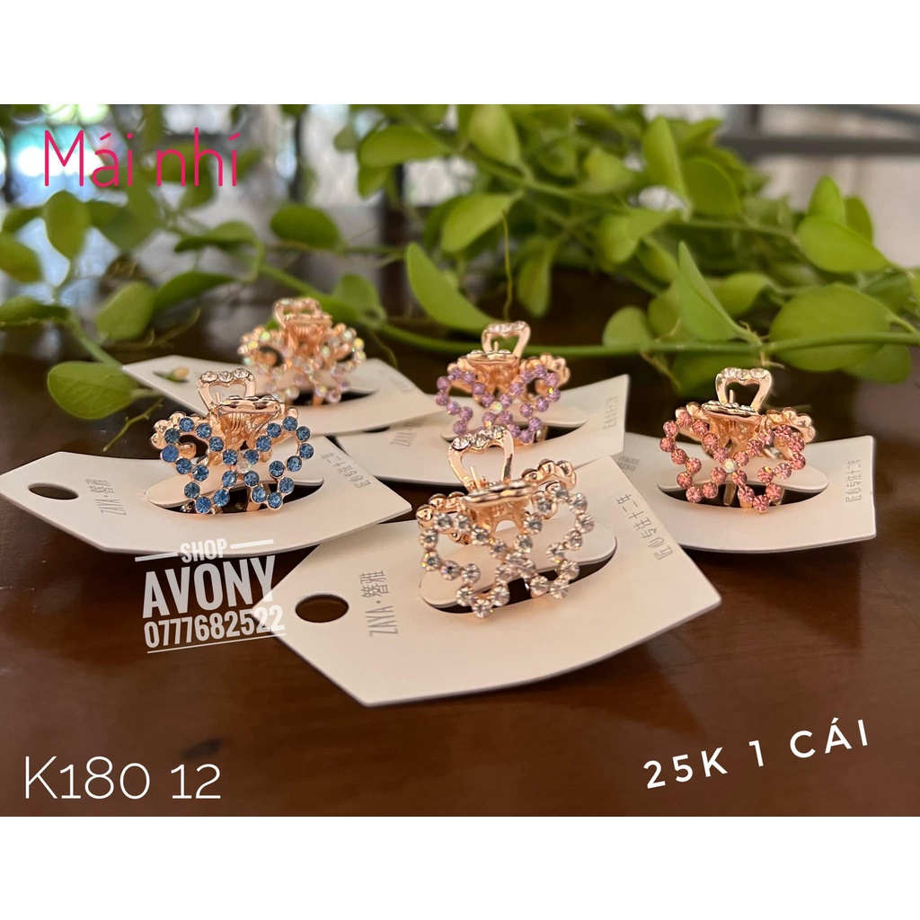 Bấu mái - Gắp (kẹp) tóc đỉnh size mini bằng kim loại đính hạt đá màu hình bướm