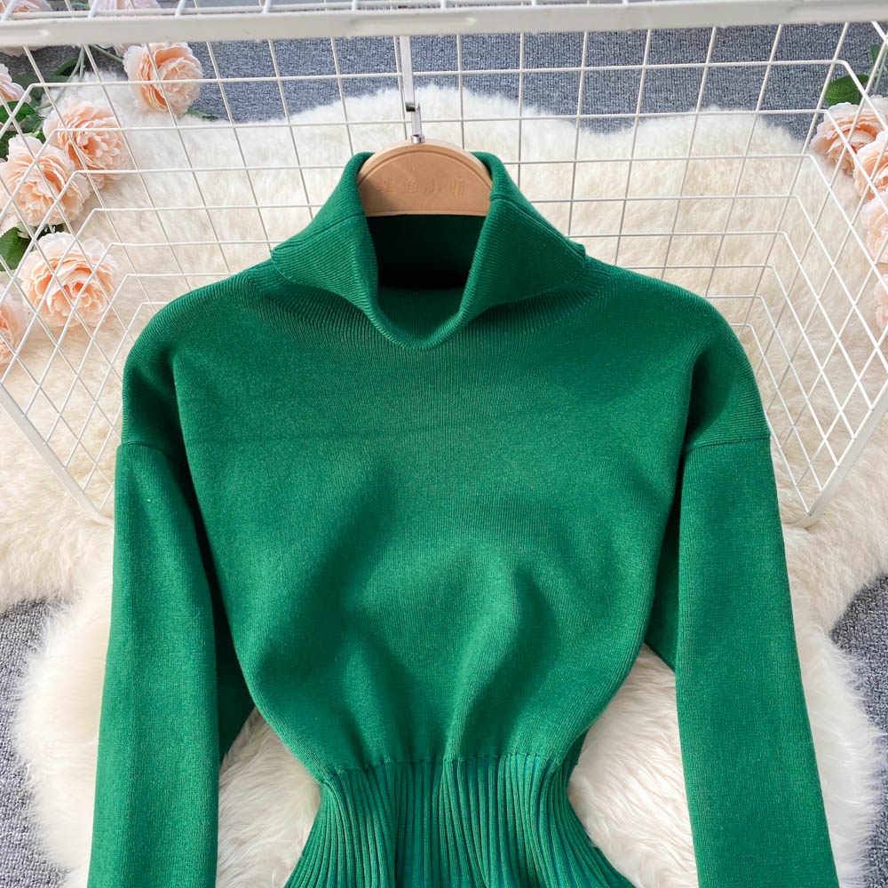 Đầm len cổ cao 3 phân dáng ôm dài