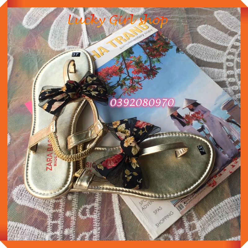 Sandal Nữ Xỏ Ngón Đế Bệt Quai Chữ T Gắn Nơ Hoa Size 36-38 - Hàng Việt Nam -  Ảnh Thật Lucky Girl shop