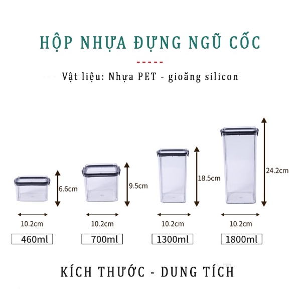 Hộp Nhựa Đựng Thực Phẩm Khô, Hộp Nhựa Đựng Ngũ Cốc Trong Suốt Nắp Kín Chống Ẩm 0402