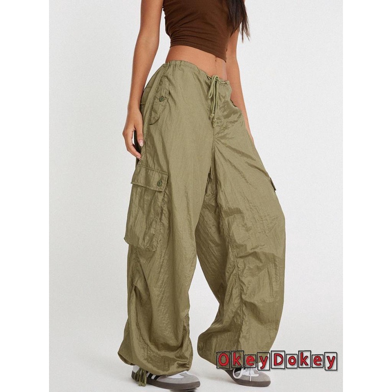 Quần Dài Dáng Suông Ống Đứng Lưng Thấp Phối Dây Rút Nhiều Túi Thời Trang Đường Phố Cho Nam