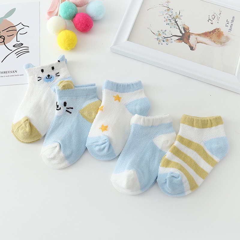 Set 5 đôi Tất vớ cổ vừa điều hòa Kids Socks cho bé sơ sinh từ 0–2 tuổi