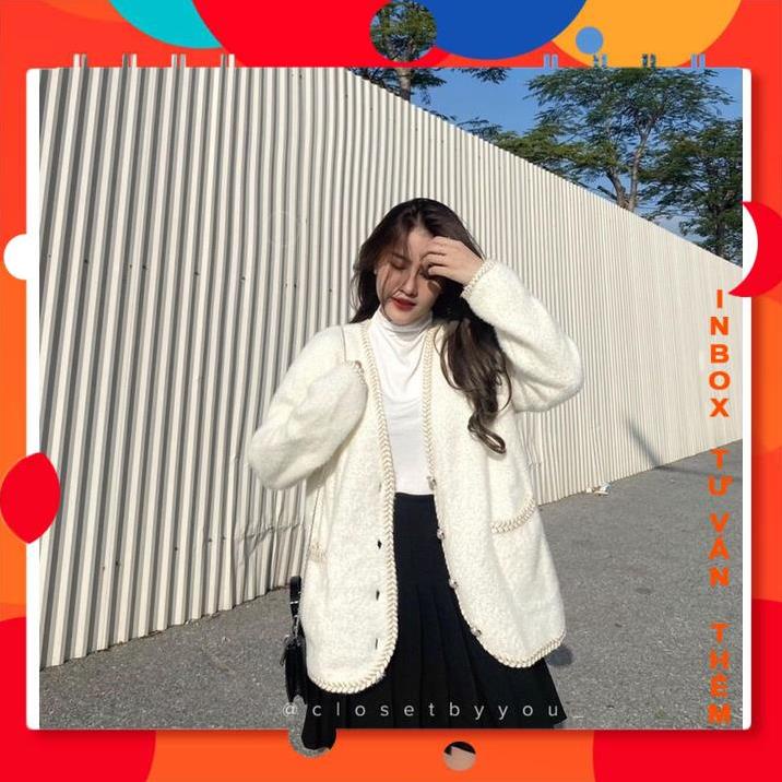 Áo Cadigan Dạ Len Lông Thỏ Cổ Tim Vạt Viền Cúc Tròn VyQuiLaiBR Shop | BigBuy360 - bigbuy360.vn