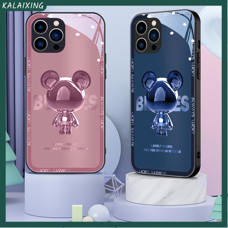 Ốp Điện Thoại Cứng Mặt Kính Cường Lực Hình Gấu Cho iPhone 14 Pro Max 13Pro 12 11 Pro Max X Xr Xs Max 7Plus 8Plus