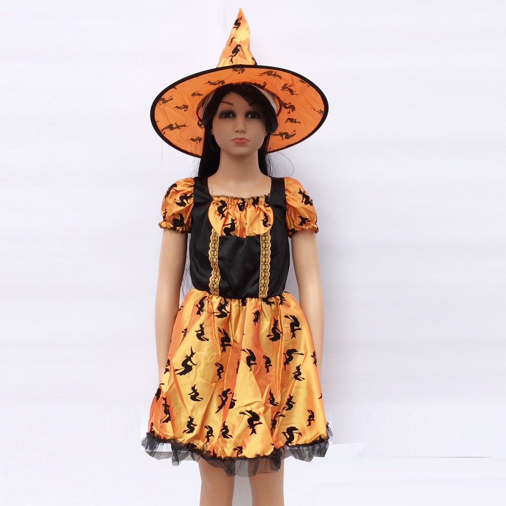 Bộ váy mũ phù thủy G-0284 hóa trang cho bé từ 4-8 tuổi chơi Halloween