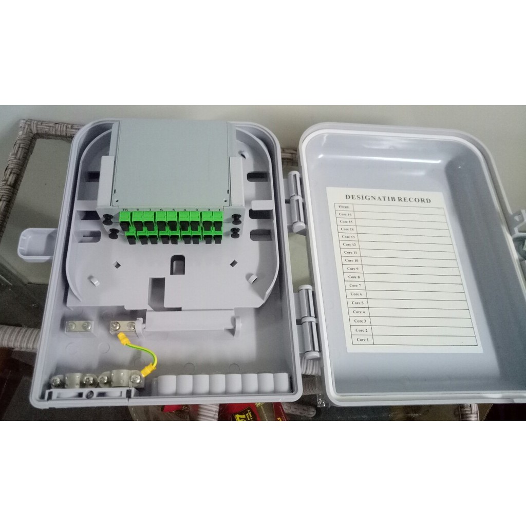 Hộp phối quang ODF 16FO lắp PLC box nhựa ngoài trời, full phụ kiện