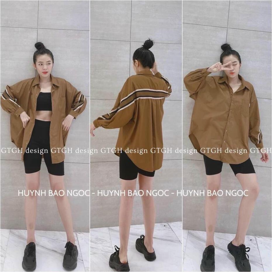 Áo Sơ Mi  Nữ  Form Rộng Hàn Quốc Viền Nâu Dày Mịn Thoáng Mát Thiết Kế Thời Trang Kiểu Dáng Năng Động Trẻ Trung