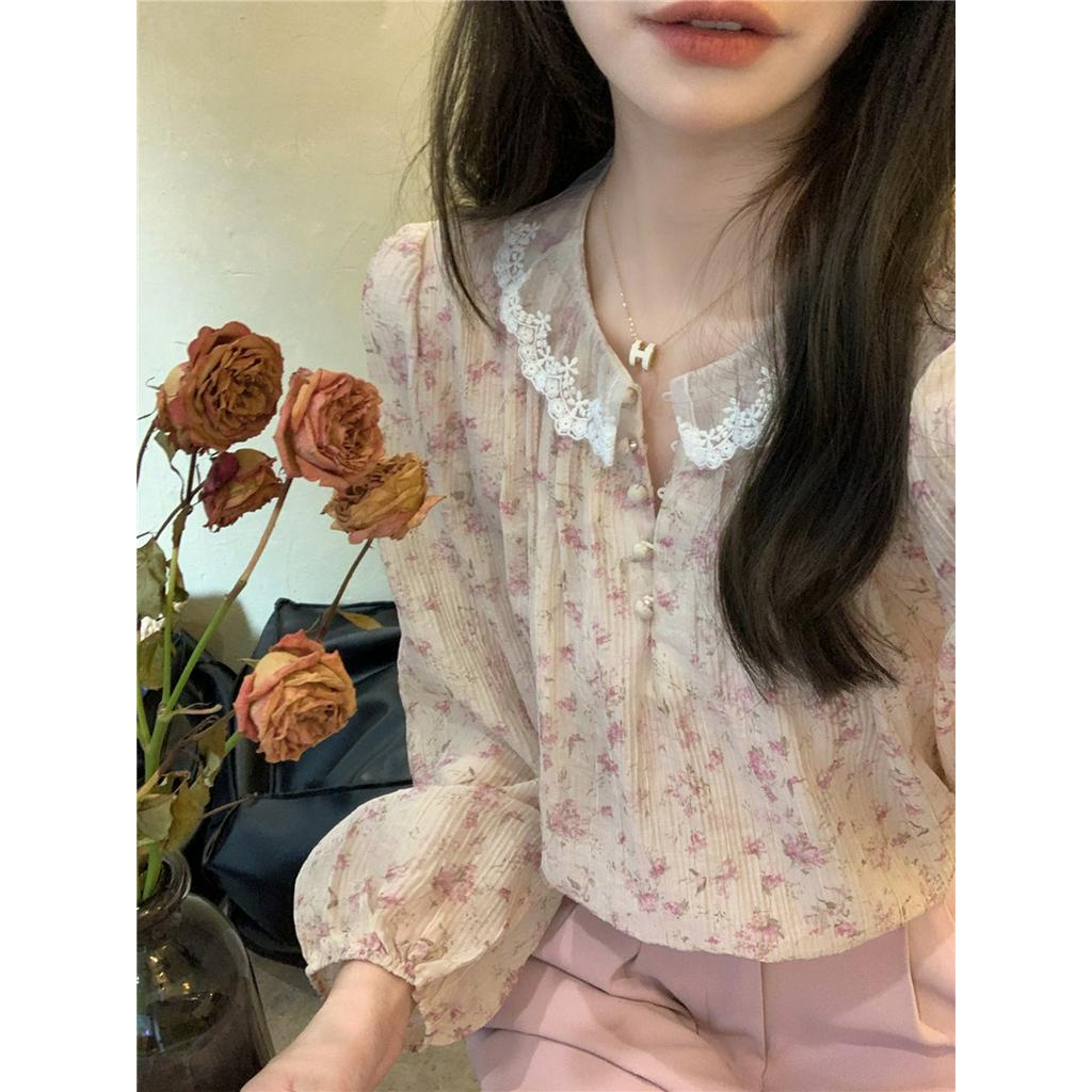 Áo Voan Hoa Dài Tay Phối Ren Xinh Xắn 63069