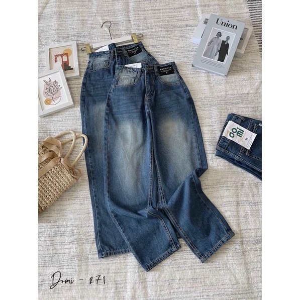 Quần Jeans Baggy Nữ Màu Lạ Basic Cạp Cao Siêu Đẹp