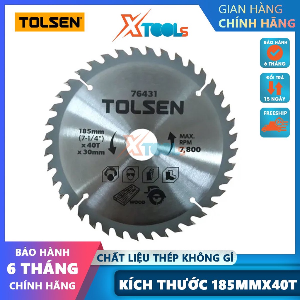 Đĩa cưa gỗ 185mm Tolsen 76431, đĩa cắt size 185mm*40 Răng và 185mm*60, hợp kim thép cao cấp, bền bỉ [CHÍNH HÃNG][XTOOLS]