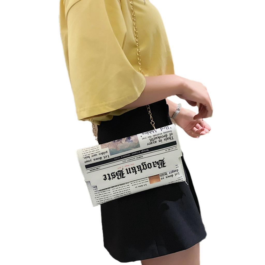 Túi xách bằng da in họa tiết tờ báo sáng tạo thời trang cho nữ