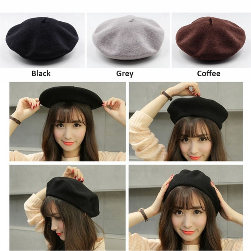 Nón beret len kiểu họa sĩ Pháp giữ ấm 1 màu cho nữ