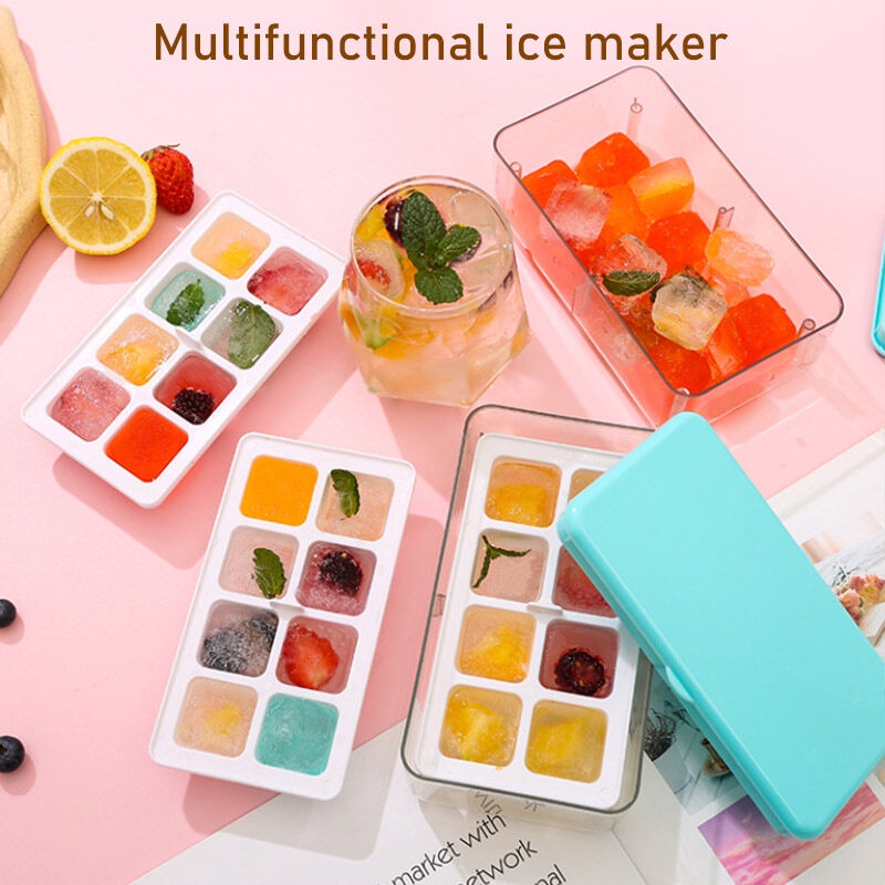 ONLY HOUSE  Khay Làm Đá 8 Ngăn Dạng Nhấn Bằng silicone Sức Chứa Lớn Cho Hộ Gia Đình