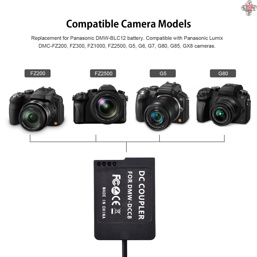 Thiết bị pin giả nguồn Andoer DMW-DCC8 USB DC thay thế DMW-BLC12 cho Panasonic Lumix DMC-FZ200 FZ300 FZ1000 FZ2500 G5