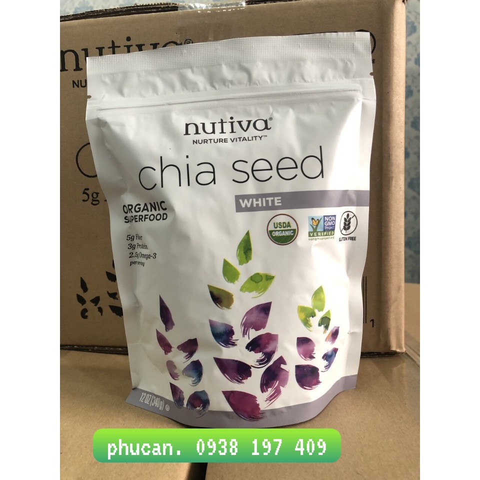 Hạt Chia Trắng Nutiva Hàng Nhập Mỹ Organic White Chia Seeds 343g 💝FREESHIP💝 Chia Nutiva Trắng Chuẩn USA