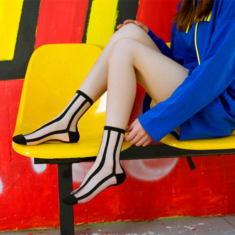 1 Đôi Vớ Mỏng Trong Suốt Kẻ Sọc / Chấm Bi Thoáng Khí Vui Nhộn Phong Cách Harajuku Cho Nữ