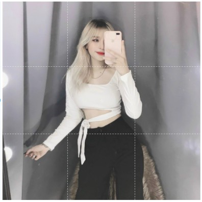 Áo cổ vuông tay dài phối cột nơ eo