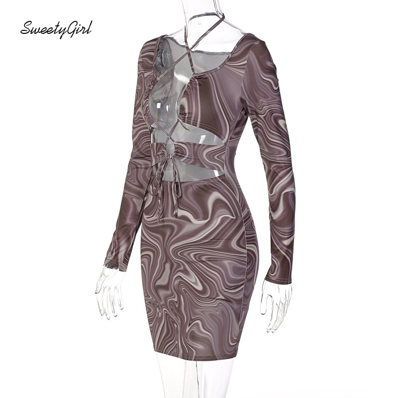 Đầm Mini Ôm Dáng Tay Dài Họa Tiết Kẻ Sọc Quyến Rũ Dành Cho Nữ