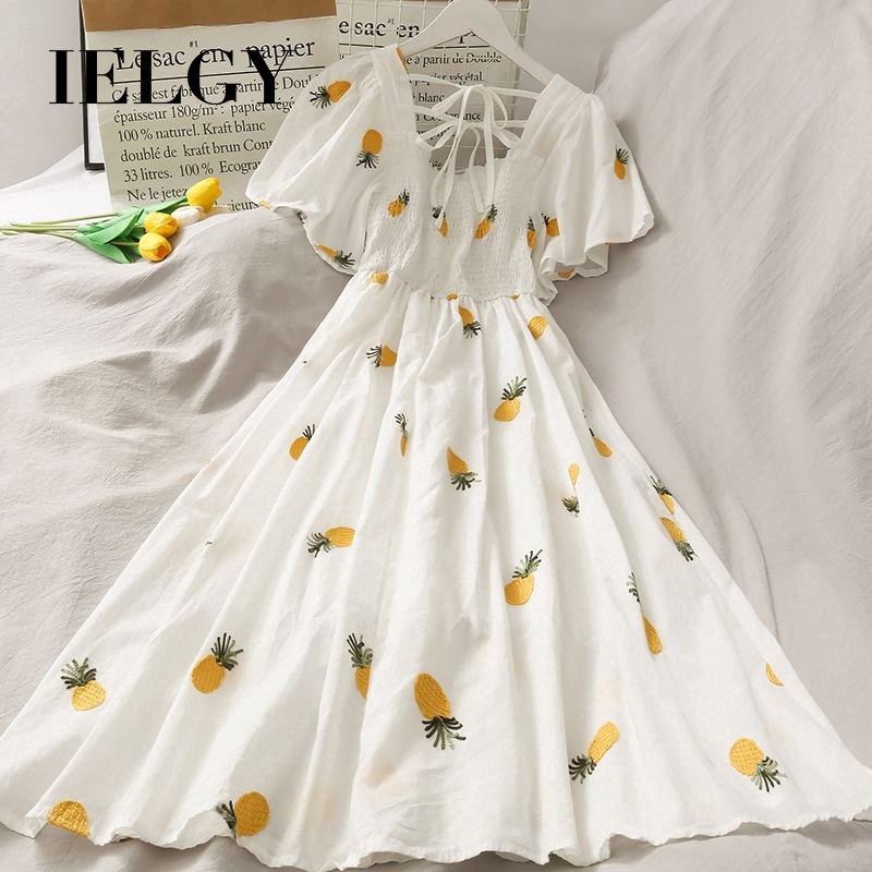 Đầm dài IELGY lưng cao in họa tiết quả dứa dễ thương