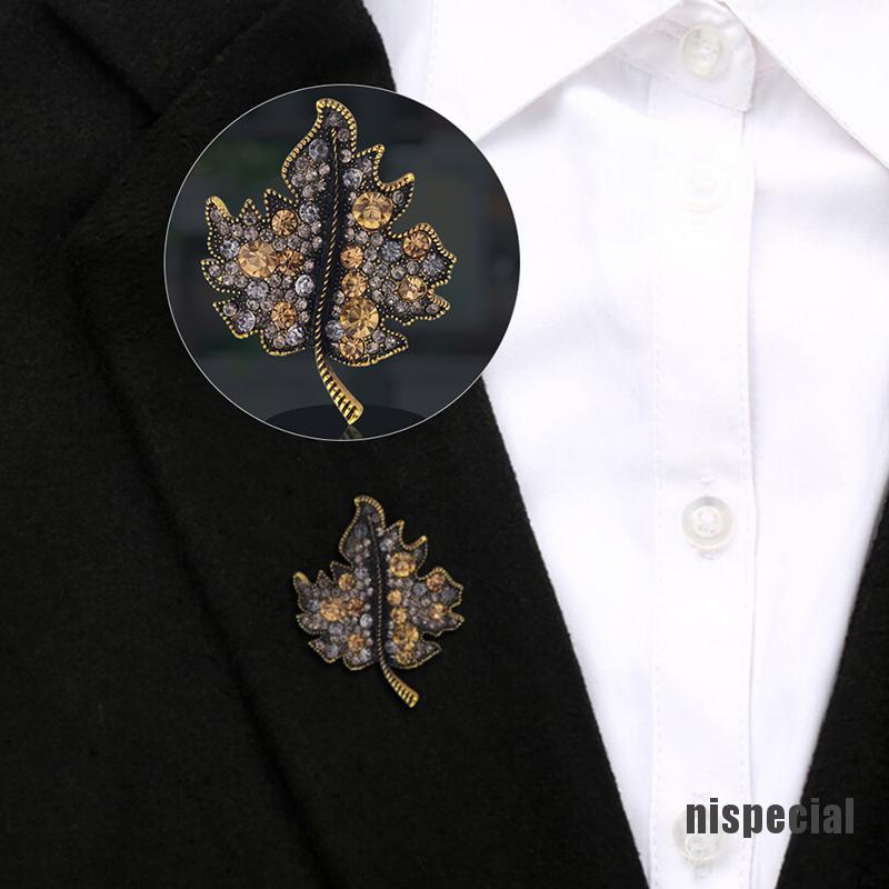 [nis-beauty] Rhinestone Maple Leaf Shaped Brooch Pin Retro Badge Bag Wedding Decor Ornaments