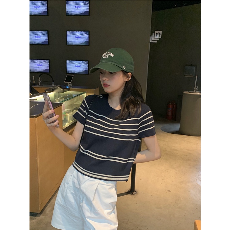 Áo Thun Dệt Kim Tay Ngắn Phong Cách Thời Trang Hàn Quốc Cho Nữ