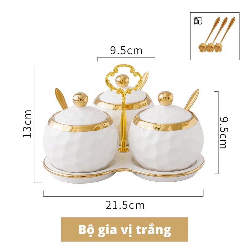 HÀNG CÓ SĂN HÀNG CÓ SẴN Bộ đựng gia vị bằng sứ 3 ngăn cao cấp,decor bếp GỐM SỨ CAO CẤP