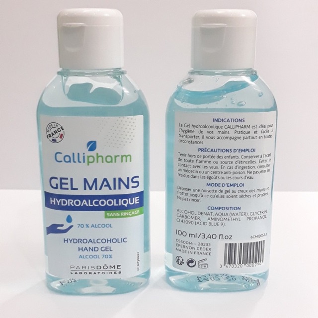 Gel rửa tay khô CALLIPHARM Gel Mains Hydroalcoolique (100ml) - Chai nước rửa tay