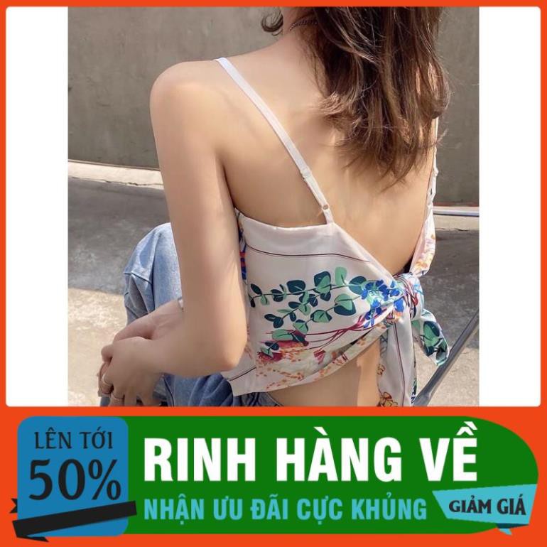 Áo khăn lụa nữ cột nơ lưng sau hoạ tết hoa 2 hai dây