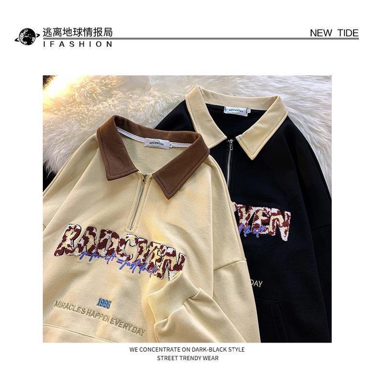 Áo Sweater Cổ Cao Thêu Chữ Có Khóa Kéo Phong Cách Retro Mỹ Thời Trang Thu Đông Cho Nữ