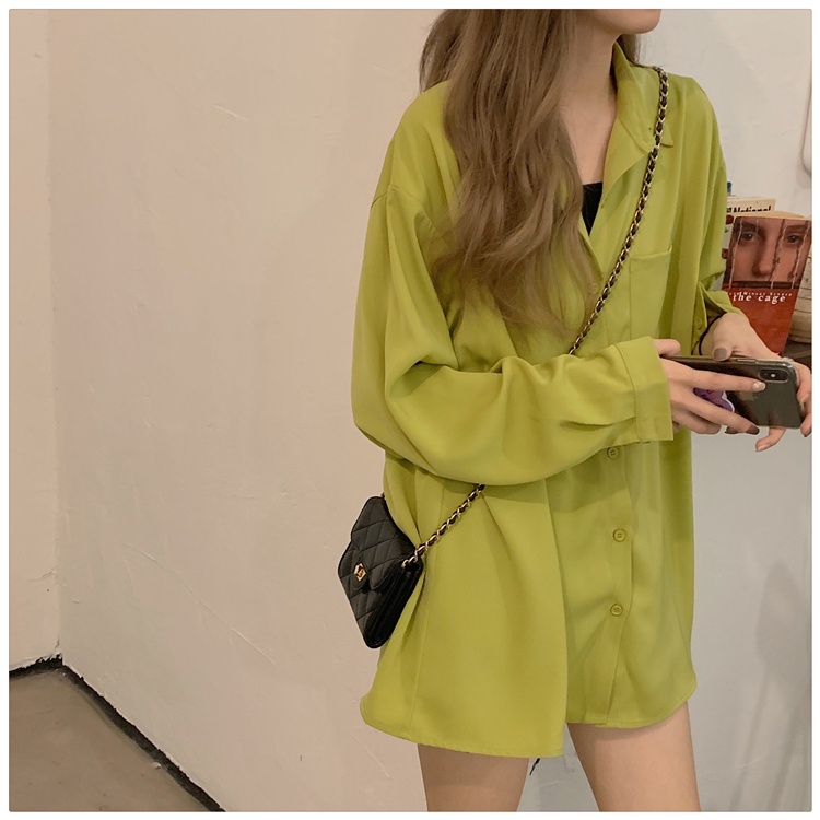 Áo Sơ Mi Chiffon Mỏng Tay Dài Màu Xanh Bơ Thời Trang Mùa Hè Dành Cho Nữ