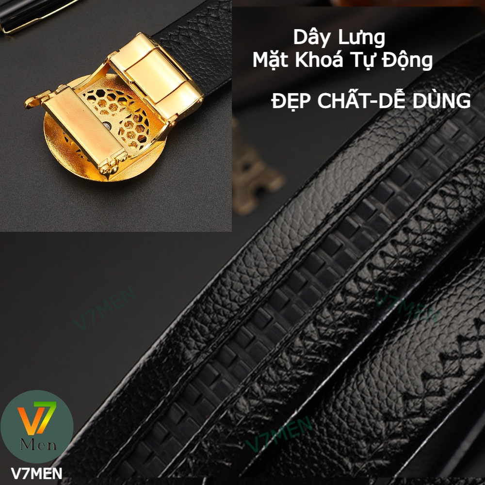 [HÀNG HIỆU] Thắt Lưng Da Nam Khóa Tự Động Cao Cấp Dây Nịt Nam Mặt Xoay Chính Hãng , Phong Cách Hàn Quốc - v77men