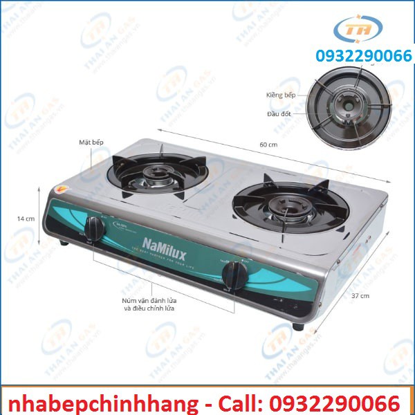Bếp gas đôi Namilux NA-606ASM ✅ Mặt bếp inox không gỉ, Lửa Xanh, Bảo hành 2 Năm