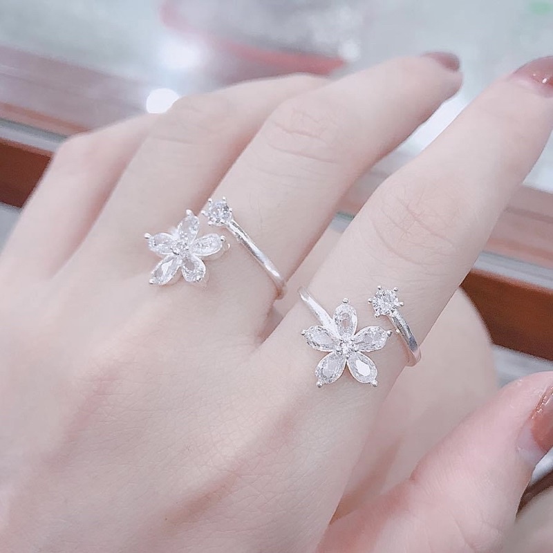 Nhẫn nữ bạc ta free size - Nhẫn hoa bạc ta - Vàng bạc Khải Khải