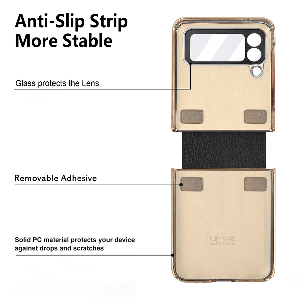 Ốp Điện Thoại Da Kèm Móc Xỏ Ngón Kim Loại Sang Trọng Cho Samsung Galaxy Z Flip 4 Samsung Z Flip 3 4