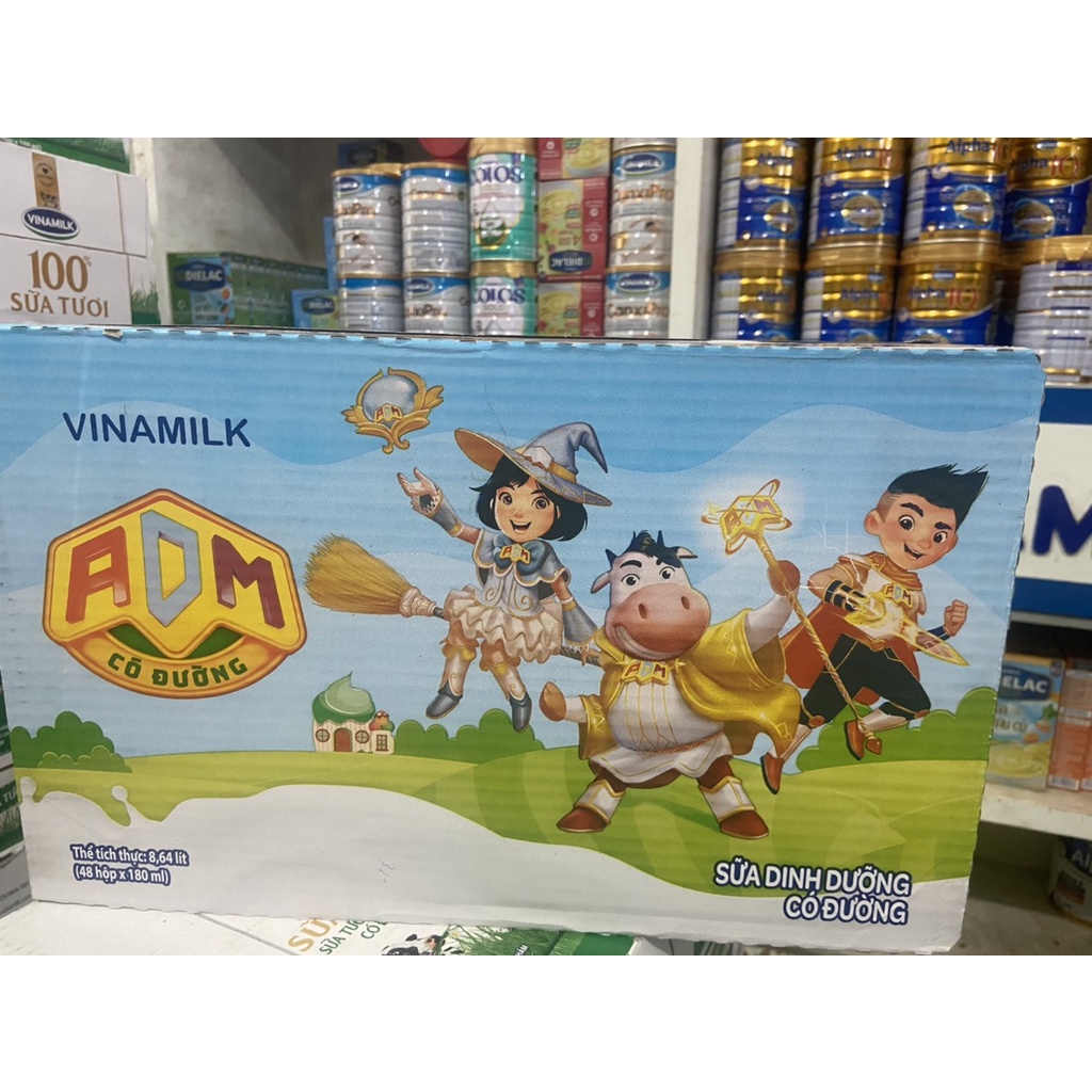 Thùng sữa dinh dưỡng tiệt trùng Vinamilk ADM Gold Có đường hộp 180ml (48 hộpx180ml)