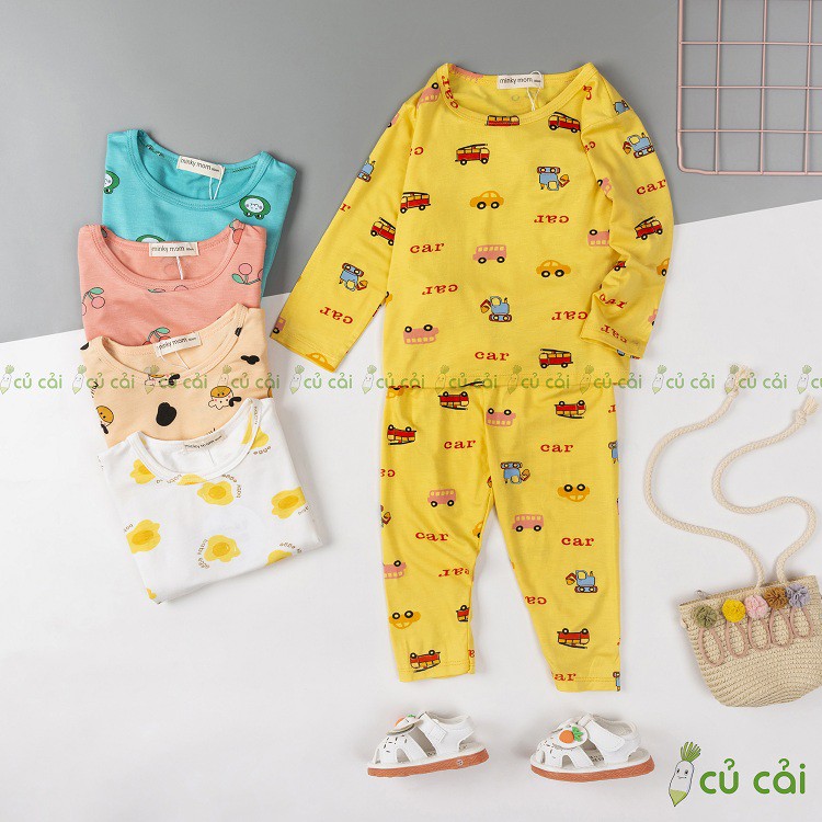 Đồ bộ bé gái, bé trai,  Đồ bộ thun lạnh MINKY MOM họa tiết bò sữa, bộ dài tay cho bé thu đông 2021 BTD04