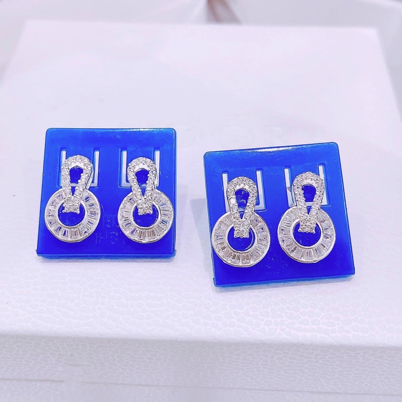 Khuyên Tai Bạc Ta CaoBac Cho Nữ Hình Tròn Rỗng Móc Đá Vuông Đính Đá Thanh Lịch Làm Quà Tặng Cho Bạn Nữ