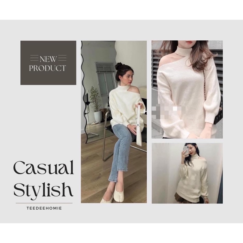 ÁO LEN KHOÉT VAI TAY BỒNG DÁNG DÀI PHONG CÁCH ULZZANG DÀY DẶN THU ĐÔNG