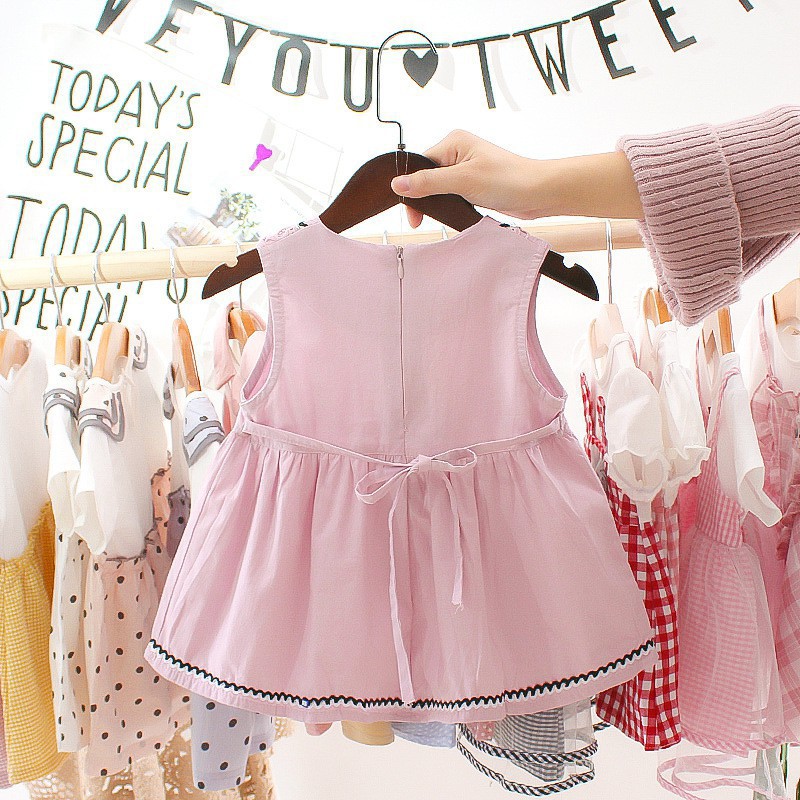 Đầm không tay vải cotton cho bé gái 0-3 tháng tuổi