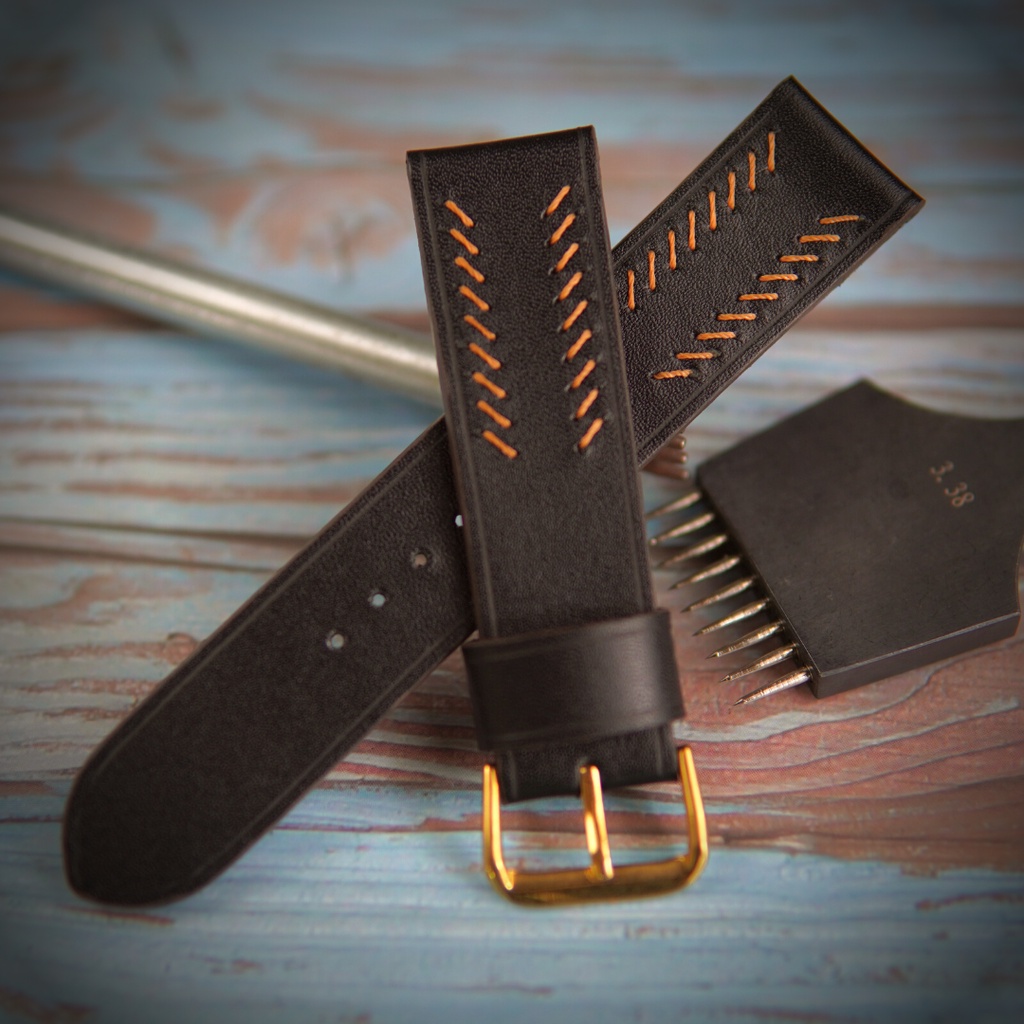 Dây đồng hồ da bò 2 mặt, dây da đồng hồ cao cấp handmade khâu tay thủ công size 18mm, 20mm, 22mm, 24mm