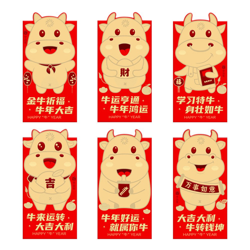 Set 6 Bao Lì Xì Màu Đỏ May Mắn Theo Phong Cách Trung Hoa