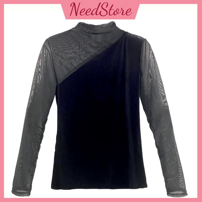 Áo giữ nhiệt nữ cổ tròn chất nhung siêu ấm phối lưới ôm body co giãn sang trọng quý phái phối vest blazer