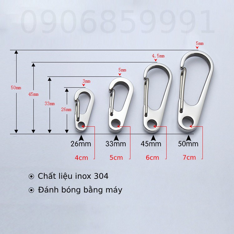 Móc khóa,móc treo phụ kiện EDC inox 304 - Nhiều cỡ (PJ-011)