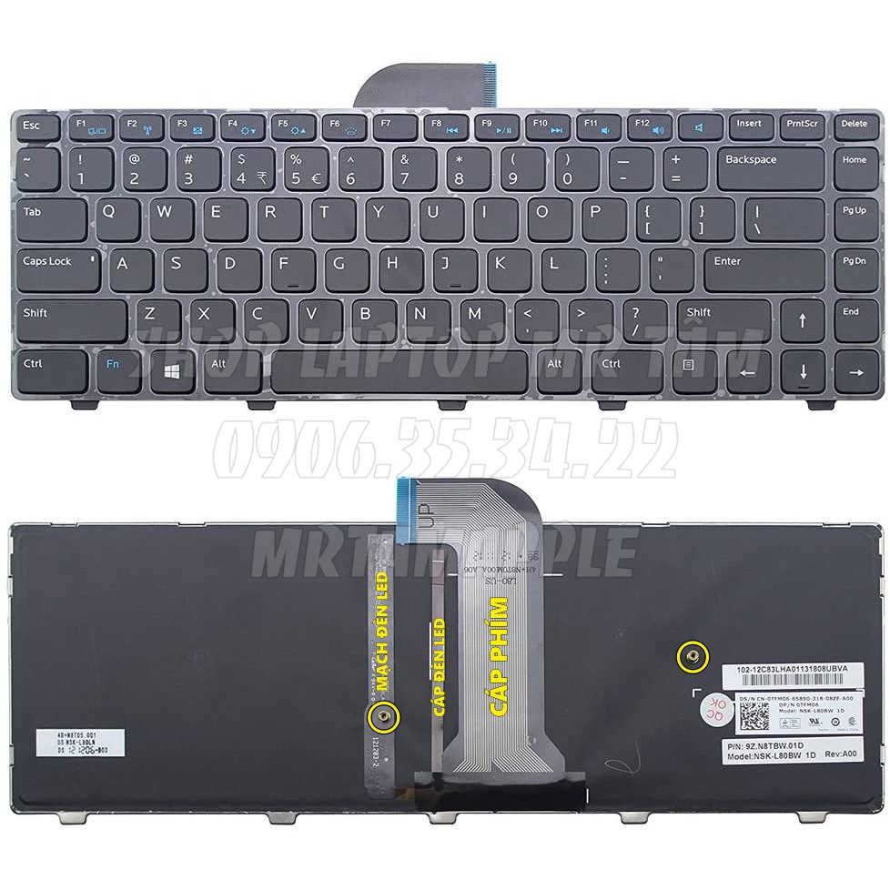 (KEYBOARD) BÀN PHÍM LAPTOP DELL 3421 5421 14R dùng cho Inspiron 14 3421 14R 5421 3437 5437, Vostro 1528 2421 2518 2308