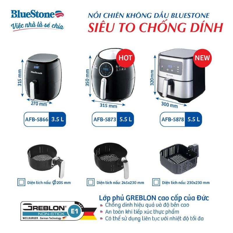 NỒI CHIÊN KHÔNG DẦU ĐIỆN TỬ BLUESTONE AFB - 5866 ( Dung tích : 3,5 lít)